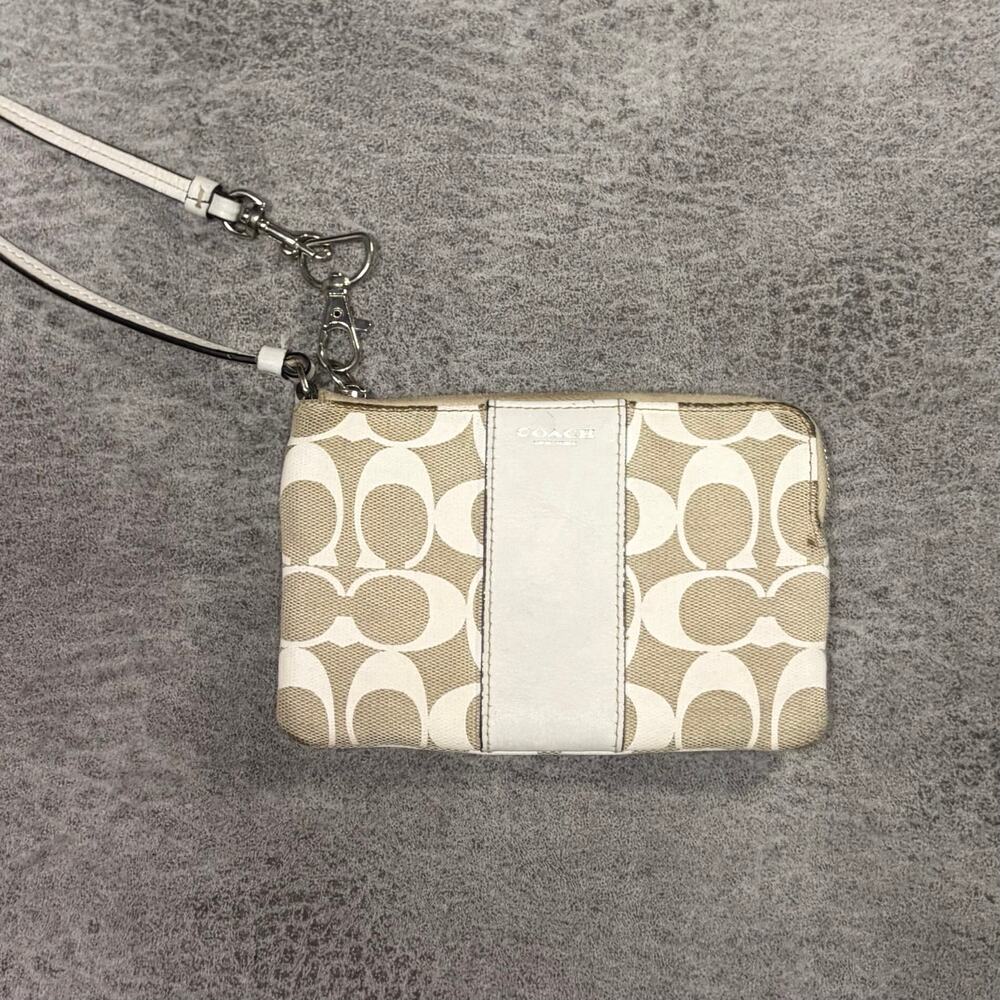 Coach Signature Monogram Beige Wristlet